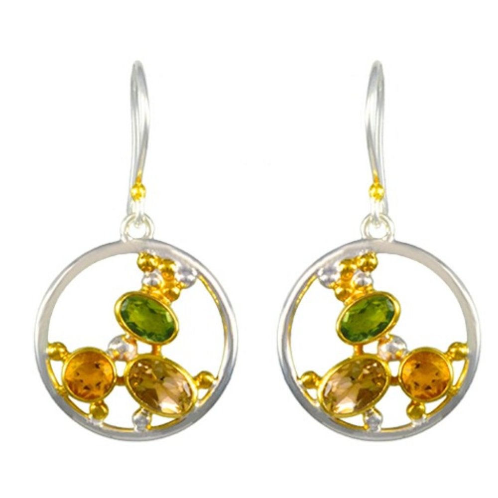 Sterling Silver and 22K Gold Vermeil Earring with Champagne Quartz and Citrine